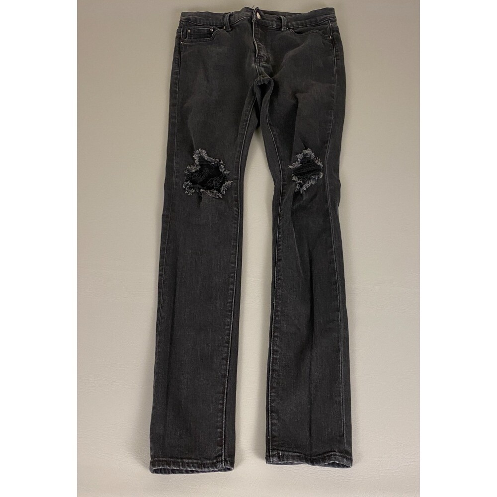 MNML Distressed Jeans Men's Size 33 x 33 Black Slim Fit‎ Dark Wash Denim